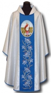Messgewand mit gemalter Ikone - Damaskus Silber/Blau Sende Mutter Gottes