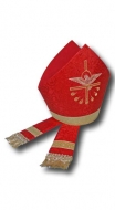 Mitra - Rot-Gold mit Bestickung und Schoner