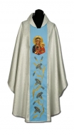 Messgewand mit gestickter Ikone - Silber/Blau Mutter Gottes aus Tschenstochau